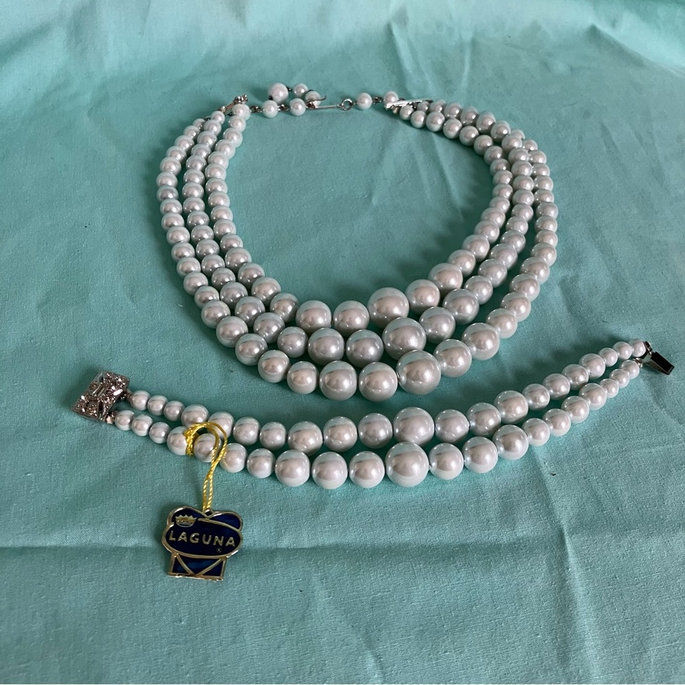 Vintage Laguna Pale Aqua Blue Faux Pearl set